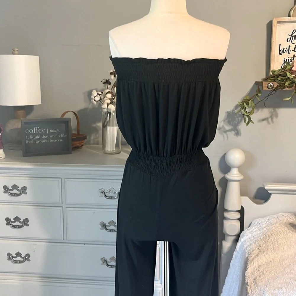 Comfy Strapless Black Knit Jumpsuit Strapless